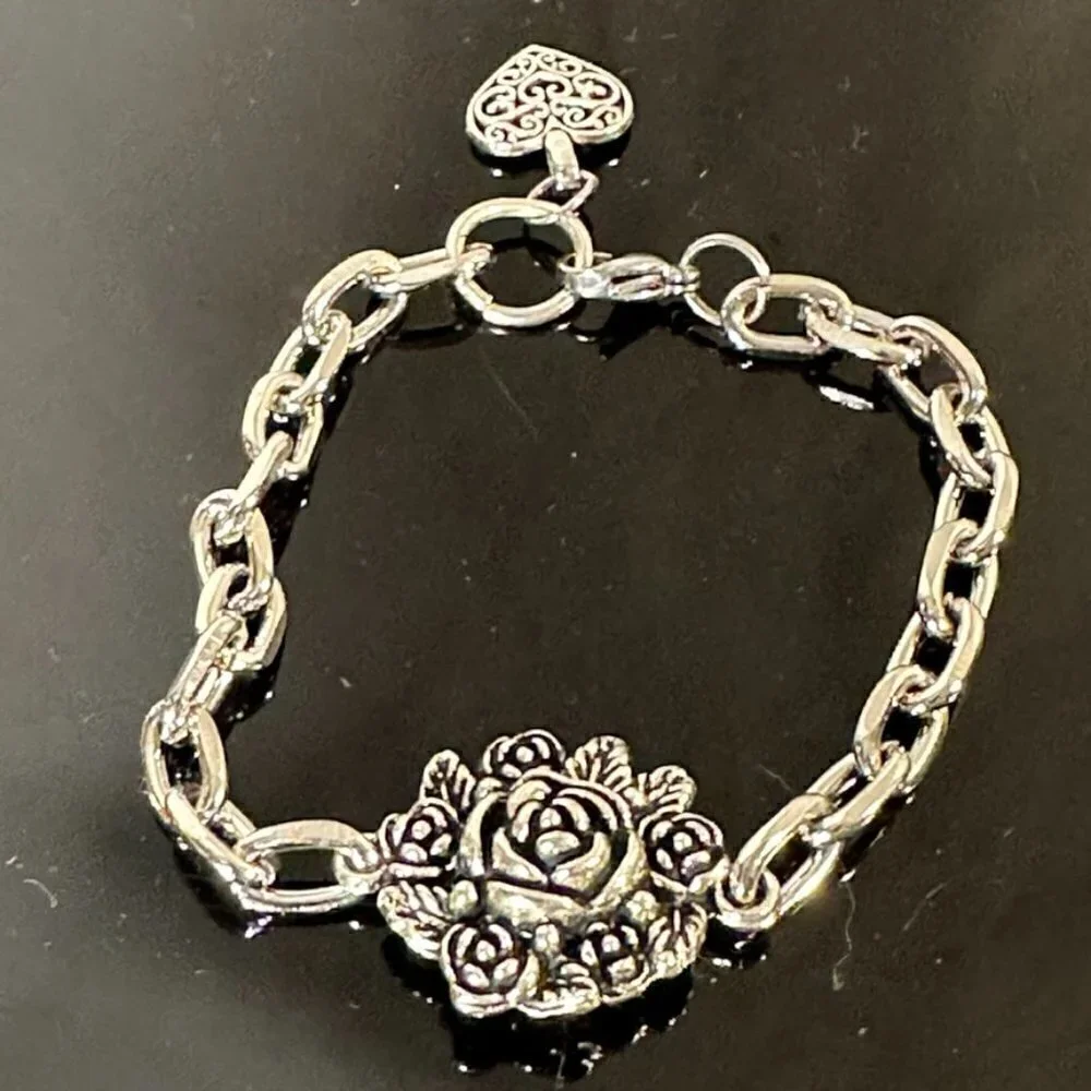 Rose Floral Stainless Steel Silver Chain Bracelet Gift Charm Mother Birthday